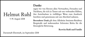 Traueranzeige von Helmut Ruhl von vrm-trauer