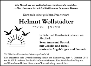 Traueranzeige von Helmut Wollstädter von vrm-trauer
