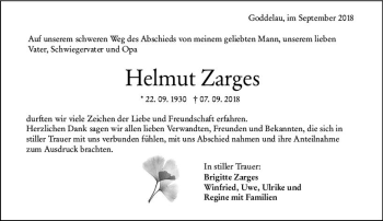 Traueranzeige von Helmut Zarges von vrm-trauer