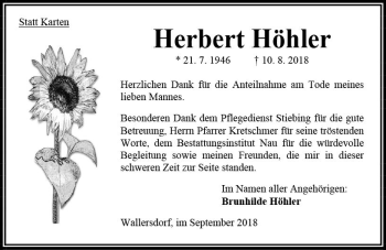 Traueranzeige von Herbert Höhler von VRM Trauer