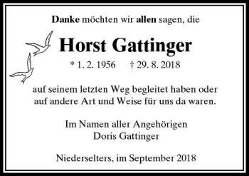 Traueranzeige von Horst Gattinger von  Camberger Anzeiger