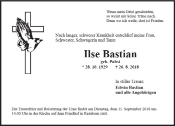 Traueranzeige von Ilse Bastian von vrm-trauer