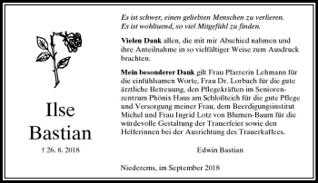 Traueranzeige von Ilse Bastian von  Camberger Anzeiger
