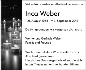 Traueranzeige von Inca Weber von vrm-trauer