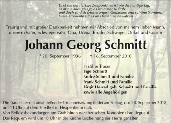 Traueranzeige von Johann Georg Schmitt von vrm-trauer