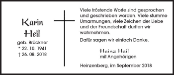 Traueranzeige von Karin Heil von  Usinger Anzeiger