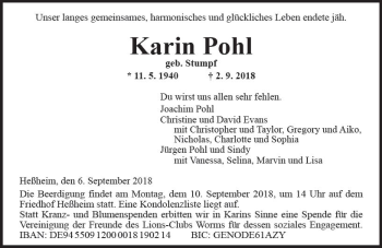 Traueranzeige von Karin Pohl von vrm-trauer