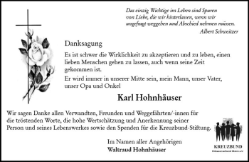 Traueranzeige von Karl Hohnhäuser von vrm-trauer