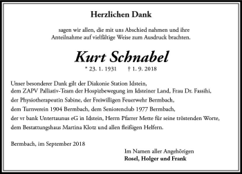 Traueranzeige von Kurt Schnabel von  Camberger Anzeiger