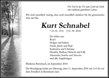 Traueranzeige von Kurt Schnabel von  Camberger Anzeiger