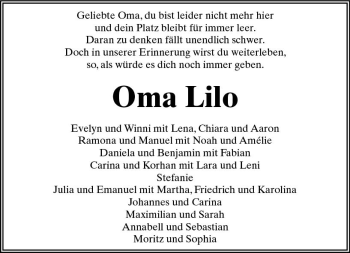 Traueranzeige von Lieselotte Braun von VRM Trauer