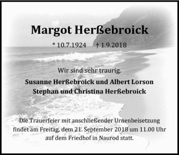 Traueranzeige von Margot Herßebroick von vrm-trauer
