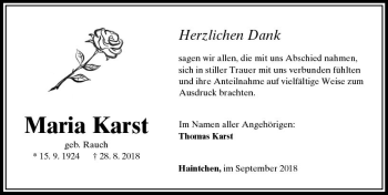 Traueranzeige von Maria Karst von  Camberger Anzeiger