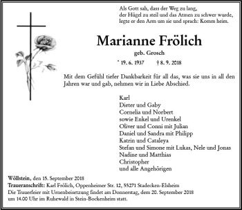 Traueranzeige von Marianne Frölich von vrm-trauer
