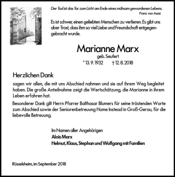 Traueranzeige von Marianne Marx von vrm-trauer