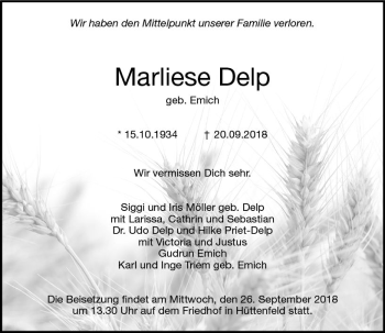 Traueranzeige von Marliese Delp von vrm-trauer