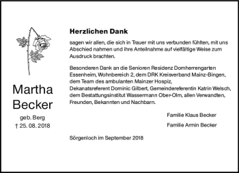 Traueranzeige von Martha Becker von vrm-trauer