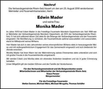 Traueranzeige von Monika Mader von vrm-trauer