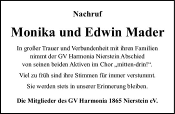 Traueranzeige von Monika Mader von vrm-trauer