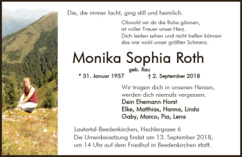 Traueranzeige von Monika Sophia Roth von vrm-trauer
