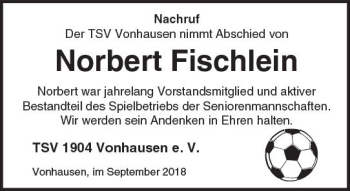 Traueranzeige von Norbert Fischlein von  Kreisanzeiger