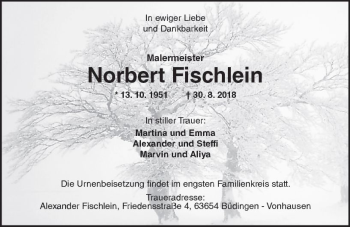 Traueranzeige von Norbert Fischlein von  Kreisanzeiger
