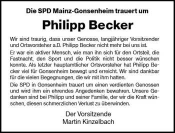 Traueranzeige von Philipp Becker von vrm-trauer
