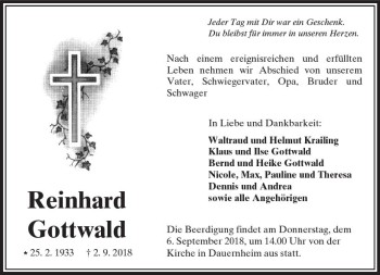 Traueranzeige von Reinhard Gottwald von  Kreisanzeiger