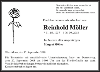 Traueranzeige von Reinhold Möller von VRM Trauer