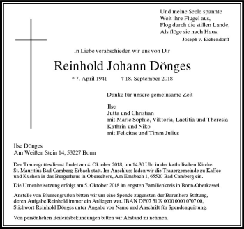 Traueranzeige von Reinhold Johann Dönges von  Camberger Anzeiger