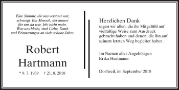 Traueranzeige von Robert Hartmann von  Usinger Anzeiger