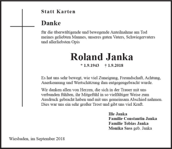 Traueranzeige von Roland Janka von vrm-trauer