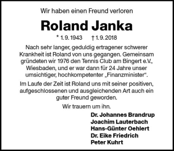 Traueranzeige von Roland Janka von vrm-trauer