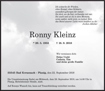 Traueranzeige von Ronny Kleinz von vrm-trauer