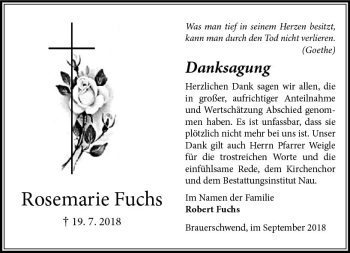 Traueranzeige von Rosemarie Fuchs von VRM Trauer
