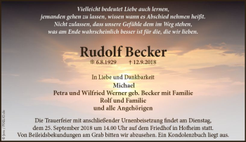 Traueranzeige von Rudolf Becker von vrm-trauer