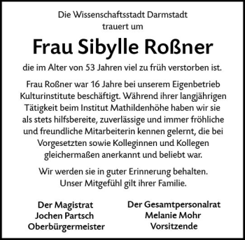 Traueranzeige von Sibylle Roßner von vrm-trauer