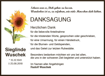 Traueranzeige von Sieglinde Wuschek von vrm-trauer