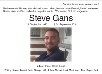 Traueranzeige von Steve Gans von VRM Trauer