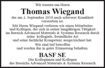 Traueranzeige von Thomas Wiegand von vrm-trauer