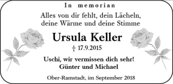 Traueranzeige von Ursula Keller von vrm-trauer