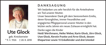 Traueranzeige von Ute Glock von vrm-trauer