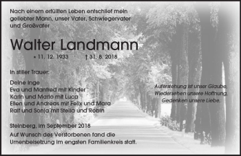 Traueranzeige von Walter Landmann von  Kreisanzeiger