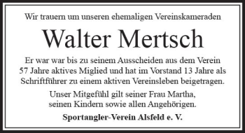 Traueranzeige von Walter Mertsch von VRM Trauer
