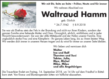 Traueranzeige von Waltraud Hamm von vrm-trauer