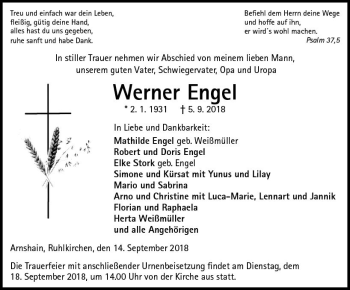 Traueranzeige von Werner Engel von VRM Trauer