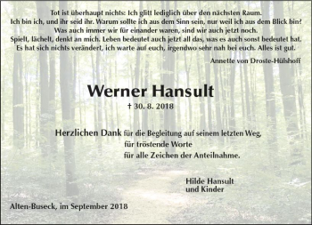 Traueranzeige von Werner Hansult von  Gießener Anzeiger