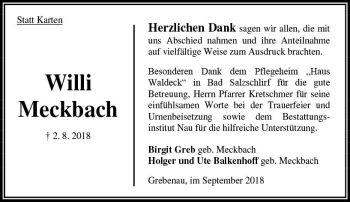 Traueranzeige von Willi Meckbach von VRM Trauer