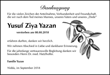 Traueranzeige von Yusuf Ziya Yazan von  Kreisanzeiger