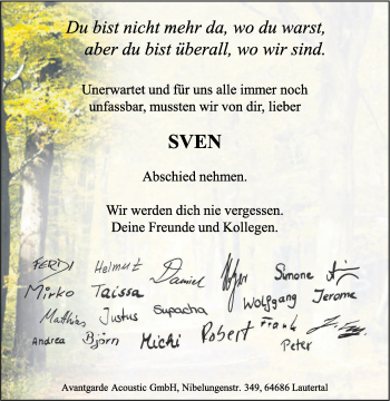 Traueranzeige von Sven  